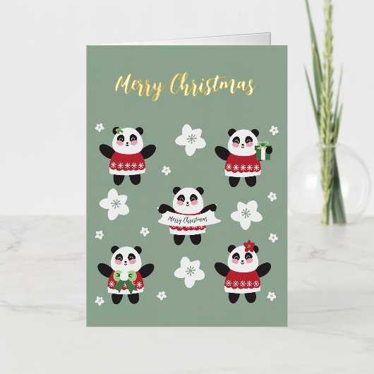 Kerst Kersenbloesem Panda Folie Wenskaart (Voorkant)