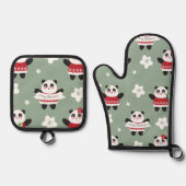 Kerst Kersenbloesem Panda Ovenwant & Pannenlap Set (Voorkant)