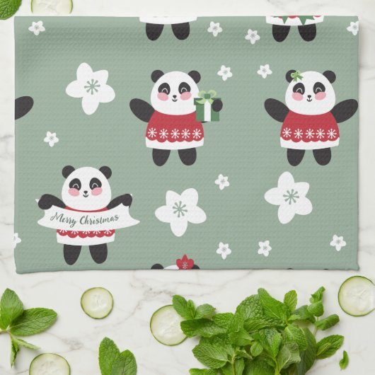 Kerst Kersenbloesem Panda Theedoek (Gevouwen)