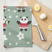 Kerst Kersenbloesem Panda Theedoek (Quarter Fold)