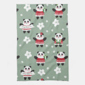 Kerst Kersenbloesem Panda Theedoek (Verticaal)