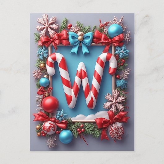 🎄 Kerst Kersenkrans Monogram W Feestdagenkaart (Voorkant)