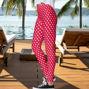 Kerst Kersenrood Wit Stippenpatroon Leggings