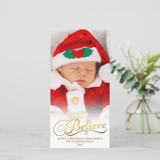 KERST Kerst foto kaart met goudkleurige folie (Staand voorkant)