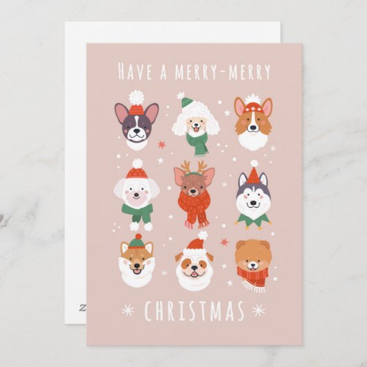 Kerst-Kerst Honden Feestdagenkaart (Voorkant / Achterkant)