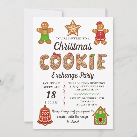 Kerst-kerst-koekjesuitwisseling in Gingerbrood Kaart (Voorkant)