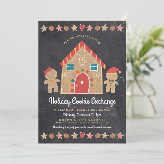 Kerst-kerst-koekjesuitwisseling in het ontbijt kaart (Staand voorkant)