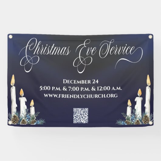 Kerst Kerstavond QR Code Candlelight Service Spandoek (Horizontaal)