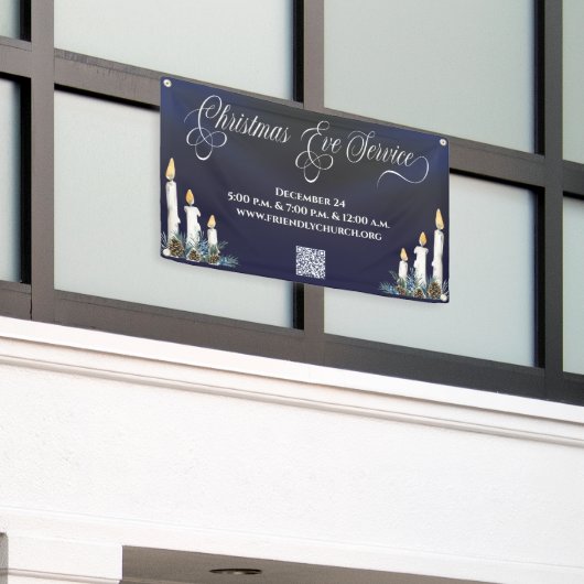 Kerst Kerstavond QR Code Candlelight Service Spandoek (Buitenkant Gebouw)
