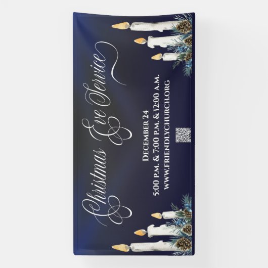 Kerst Kerstavond QR Code Candlelight Service Spandoek (Verticaal)