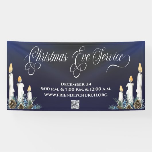 Kerst Kerstavond QR Code Candlelight Service Spandoek (Horizontaal)
