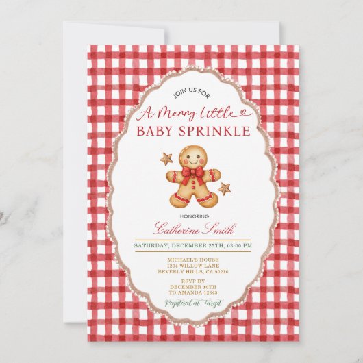Kerst Kerstbrood Baby Sprinkle Uitnodiging (Voorkant)