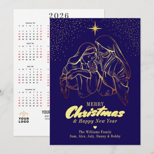 Kerst Kerstfeest Elegante 2026 Kalender Feestdagenkaart (Voorkant / Achterkant)