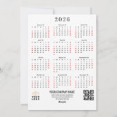 Kerst Kerstfeest Elegante 2026 Kalender Feestdagenkaart (Achterkant)