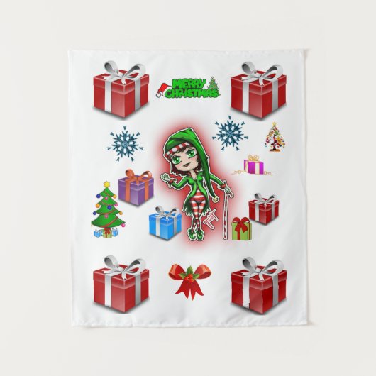 Kerst kerstfeest Elf Wandkleed (Voorkant)