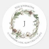 Kerst-kerstfeest-groen-schoorsteenmonogram Ronde Sticker (Voorkant)