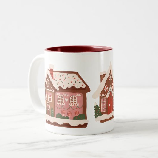 Kerst-kerstfeestdag in Gingerbrood Tweekleurige Koffiemok (Voorkant links)