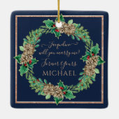 Kerst-kerstgeschreeuw Holly Leaf Foliage Keramisch Ornament (Achterkant)