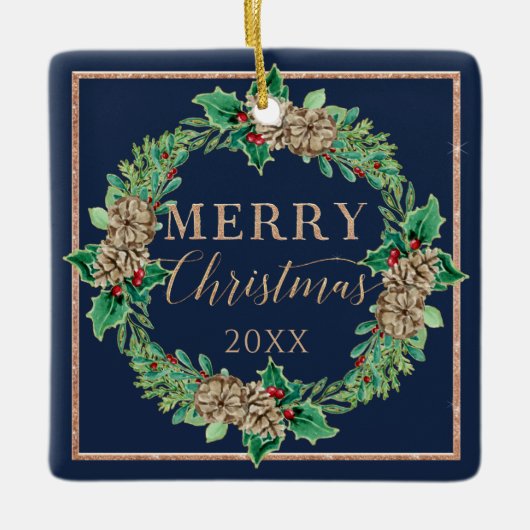 Kerst-kerstgeschreeuw Holly Leaf Foliage Keramisch Ornament (Voorkant)