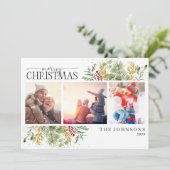 Kerst-kerstgouden winter Botanische foto-ingang Feestdagenkaart (Staand voorkant)