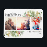Kerst-kerstgouden winter Botanische foto-ingang Magneet<br><div class="desc">Op zoek naar een unieke vakantiekaart die echt opvalt? Bekijk onze heerlijke kerstfeestelijke winter Greenery Botanical Photo Holiday Kaart Magnet! Deze mooie kaart bevat drie van je favoriete foto's, omgeven door feestelijke rode en groene wintermotieven. De moderne kalligrafie voltooit de blik, makend deze één vakantiekaart die zeker is om indruk...</div>