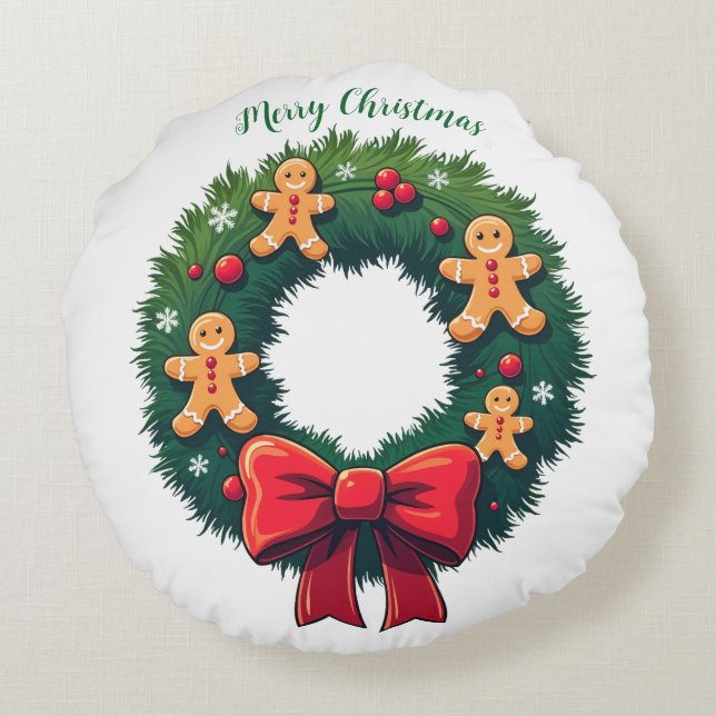 Kerst Kersthuis Rond Kussen (Achterkant)
