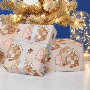 Kerst Kersthuis Roze Koekjes Bruin Cadeaupapier
