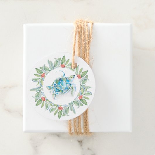 Kerst-kerstkerstfeestschildpad voor de kust - Zee  Bedankjes Labels (In situ)