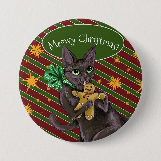 Kerst-kerstkoekjes Kat Square Ronde Button 7,6 Cm (Voorkant)