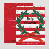 Kerst Kerstkrans Hulst Bessen Strepen Feestdagenkaart (Voorkant / Achterkant)