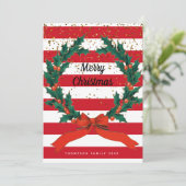 Kerst Kerstkrans Hulst Bessen Strepen Feestdagenkaart (Staand voorkant)