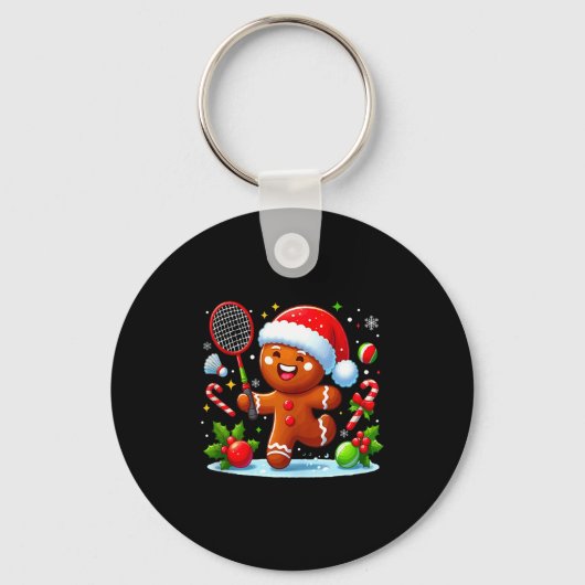Kerst kerstman speelt badminton Funny Play Sleutelhanger (Voorkant)