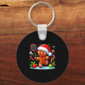 Kerst kerstman speelt badminton Funny Play Sleutelhanger (Voorkant)
