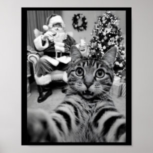 Kerst Kerstman Vrolijk X-mas Grappige Kat Selfie Poster