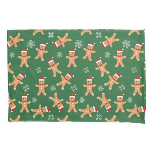 Kerst Kerstmannen van Peperkoek op Groen Kussensloop (Voorkant)