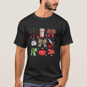 Kerst Kerstmis Coquette Bow RN CNA ICU Scurb Nurse T-shirt