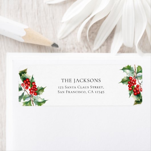 Kerst Kerstmis Holly Berry Retouradres Etiket (Insitu)