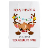 Kerst Kerstmis Schattig Knipogend Rendier dat naar Medium Cadeauzakje (Achterkant)