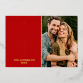 Kerst Kerstmoderne Foto Rode Echte Goud Folie Feestdagenkaart (Voorkant)