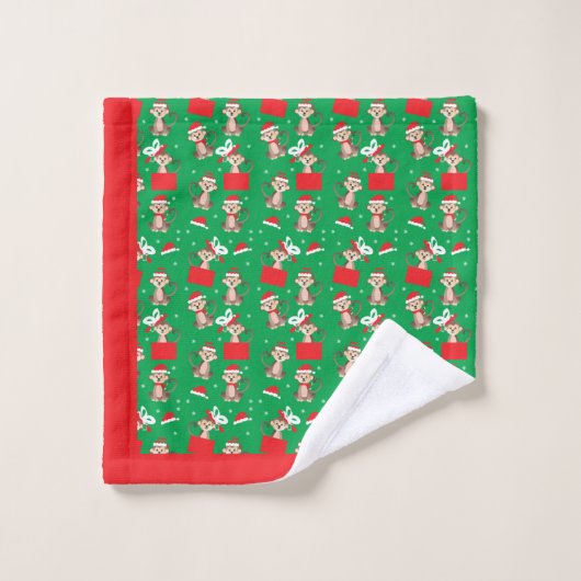 Kerst-kerstpatroonkerstfeest Santa Hat Red Green Bad Handdoek (Wasdoekje)
