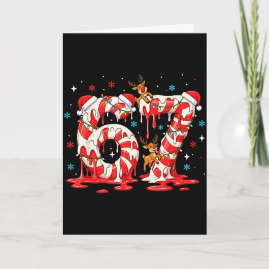Kerst Kerststok 67 Meme Zes Zeven Grappige Jongens Kaart (Voorkant)