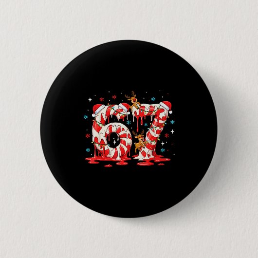 Kerst Kerststok 67 Meme Zes Zeven Grappige Jongens Ronde Button 5,7 Cm (Voorkant)