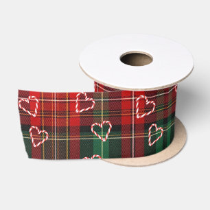 Kerst Kerststok Harten Op Schotse Plaid Satijnen Lint