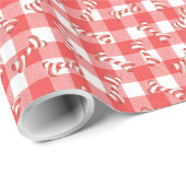 Kerst Kerststok Hondenbotten Op Gingham Cadeaupapier (Rol Hoek)
