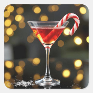 Kerst Kerststok in een Cocktail Vierkante Sticker