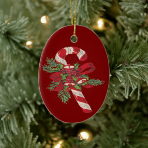 Kerst Kerststok Met Sierlint Keramisch Ornament