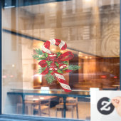 Kerst Kerststok Met Sierlint Raamsticker (Cafe Raam)