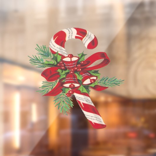 Kerst Kerststok Met Sierlint Raamsticker (Vel 2)