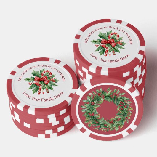 Kerst Kerststok Mistletoe Aangepaste Tekst Rood Poker Chips (Opstapeling)