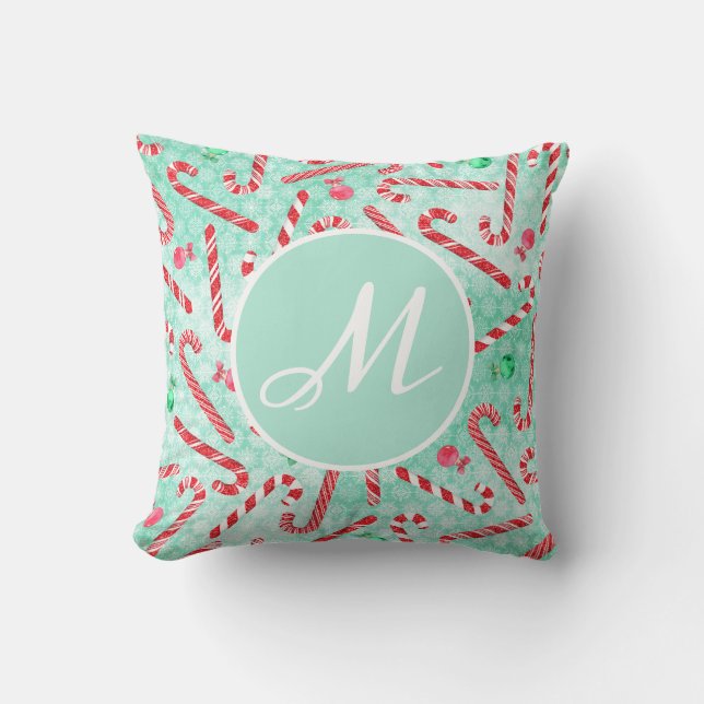 Kerst Kerststok Monogram met Pepermunt Kussen (Voorkant)